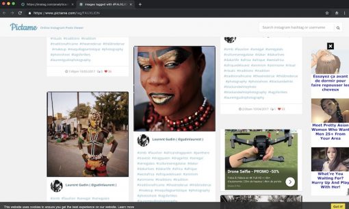Photos initially posted on Instagram are found on Pictame, surrounded by advertising…